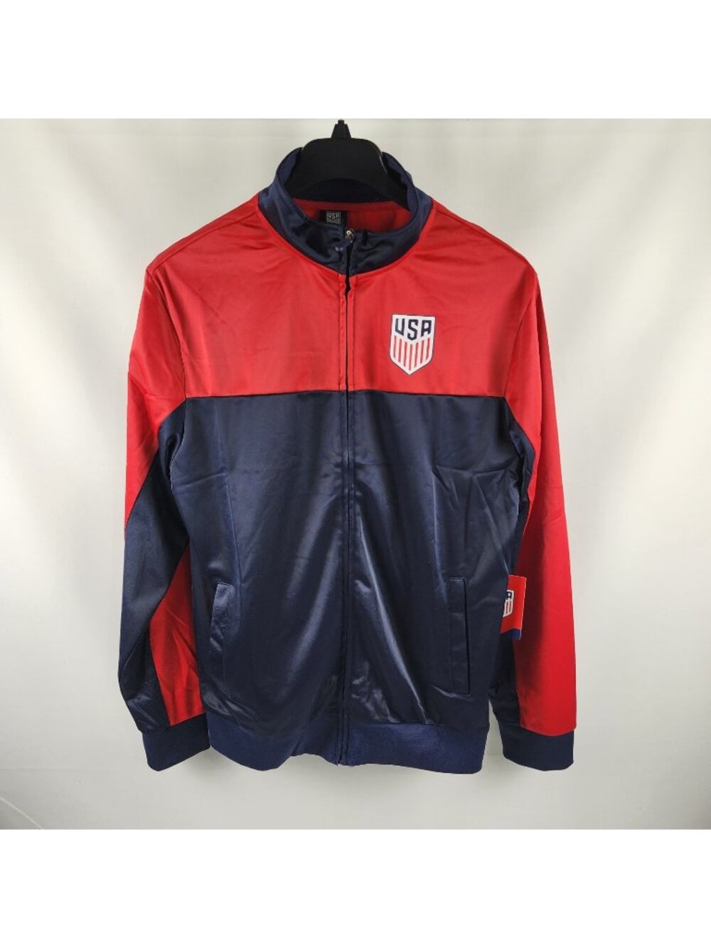 USA Jacket Mens Large Blue Red Colorblock Performance Full Zip NWT